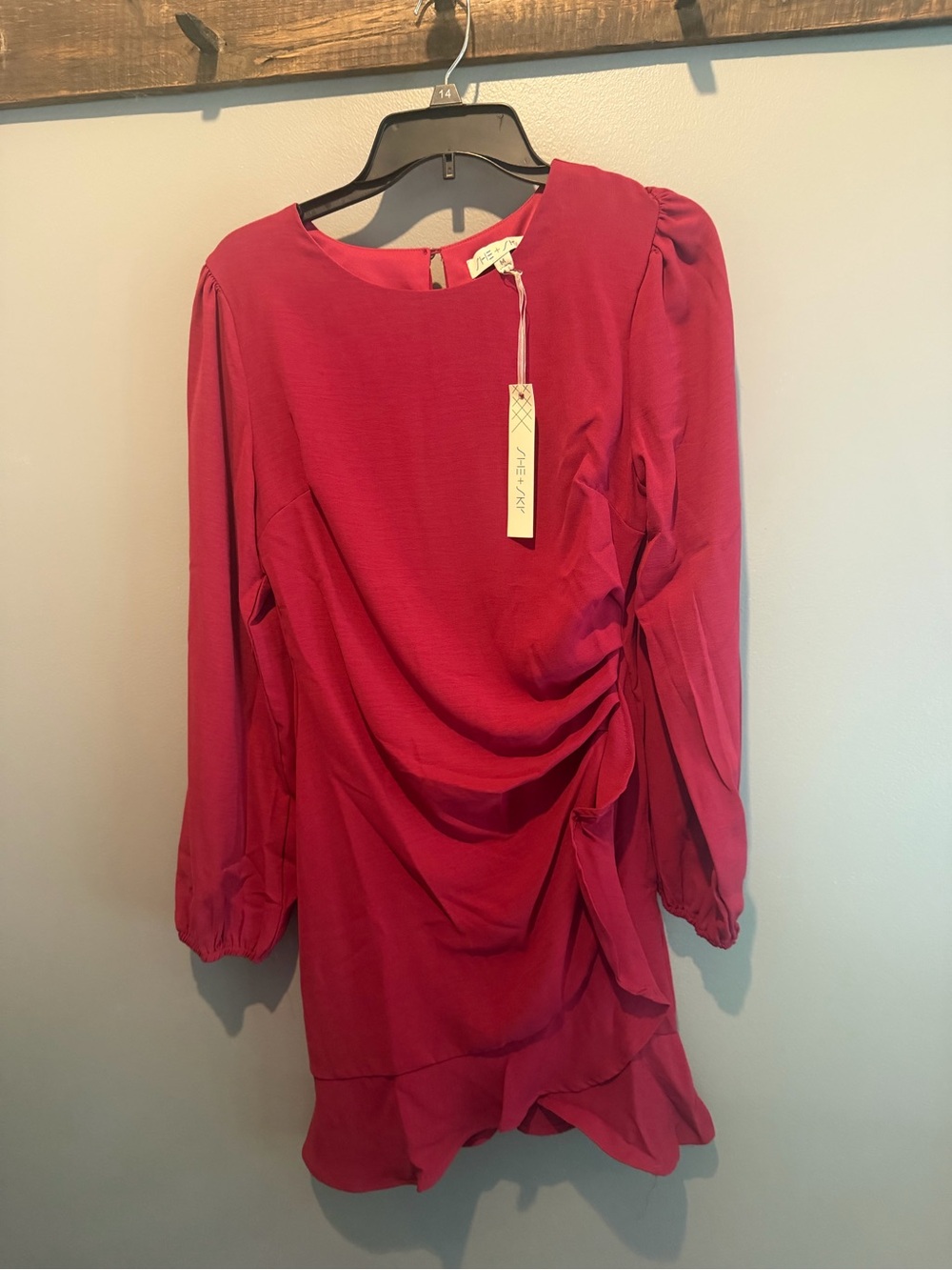 She + Sky Raspberry Long-Sleeve Ruffle Mini Dress